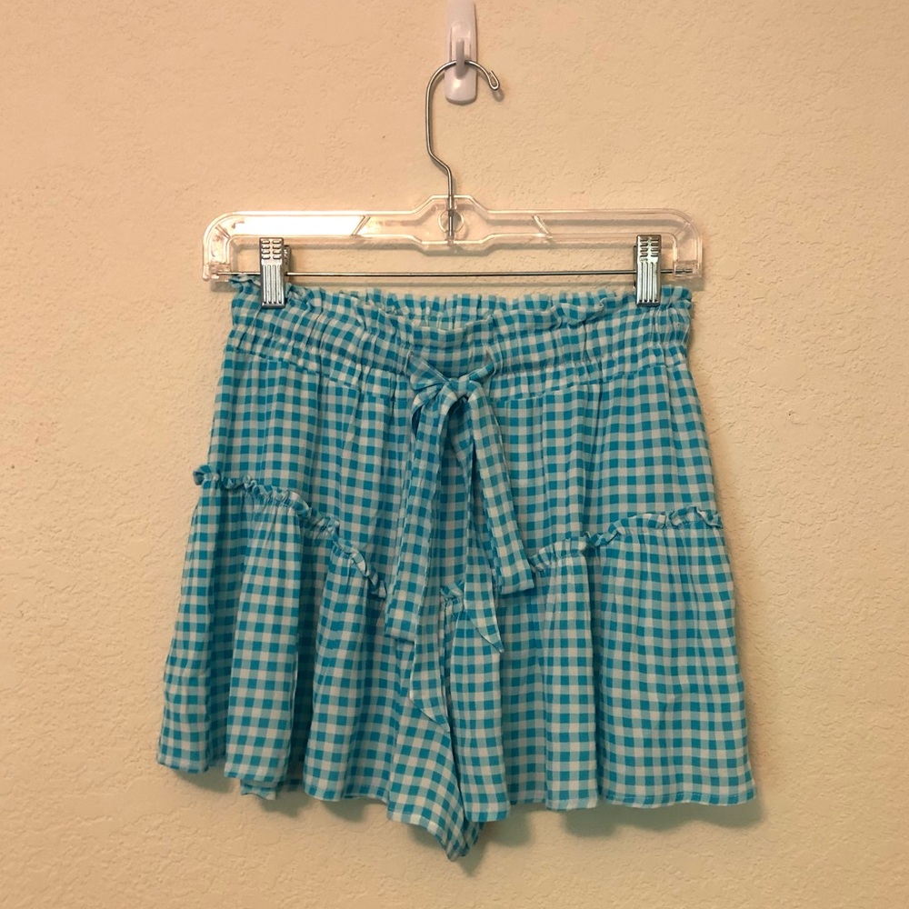 Blue Life Gingham Ruffle Shorts Blue & White Small